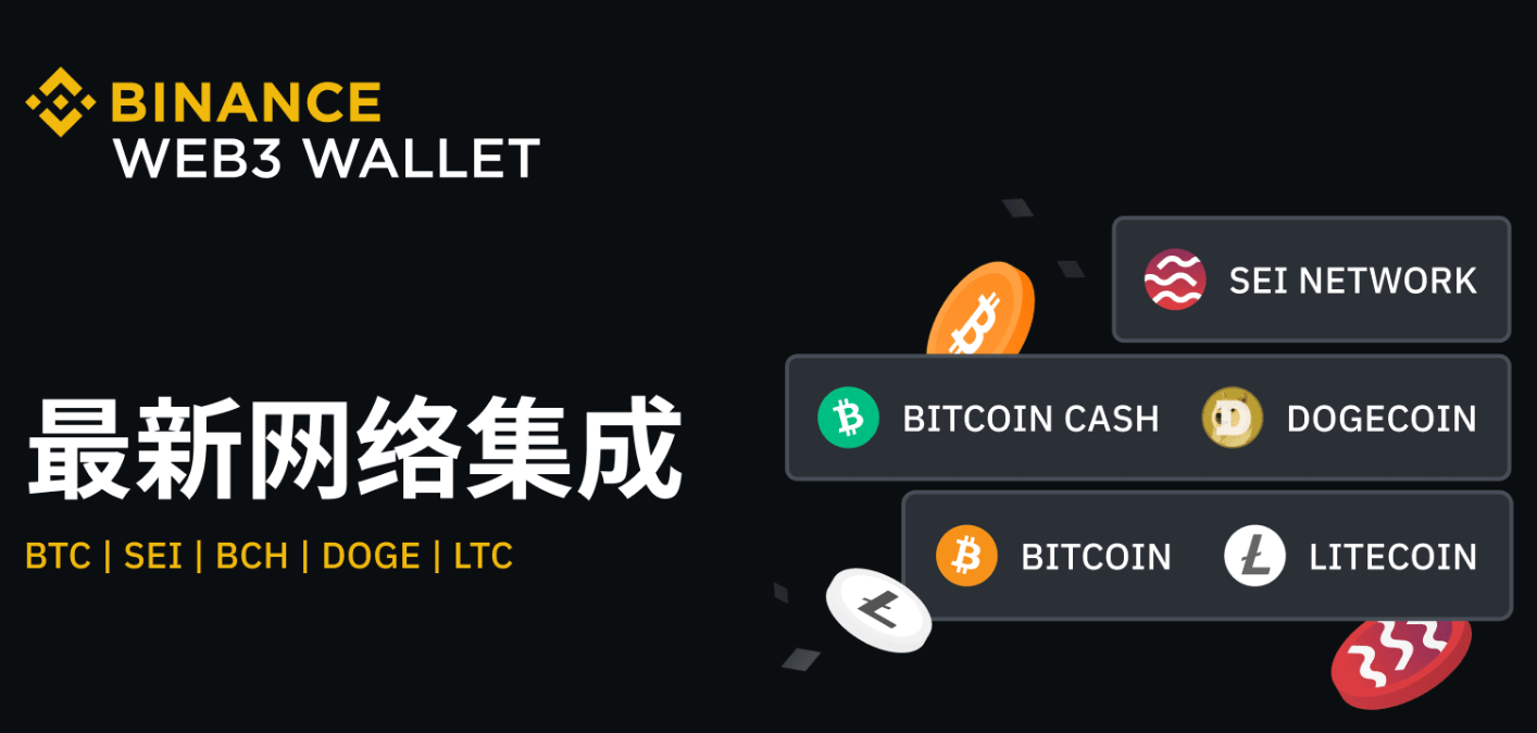 币安Web 3钱包完成Bitcoin、Bitcoin Cash、Litecoin、Dogecoin、Sei网络集成